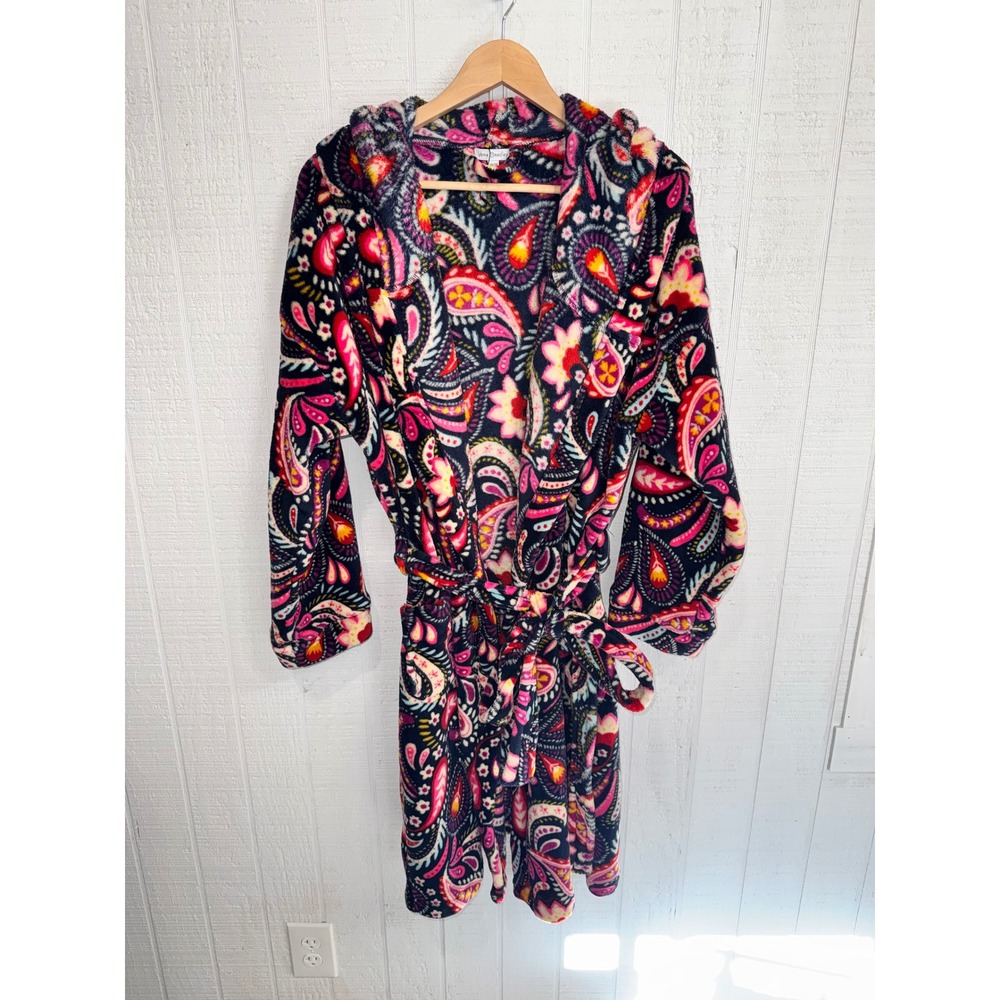Vera Bradley Robe Women Multicolor Paisley Hooded Fleece Tie Waist 2X/3X